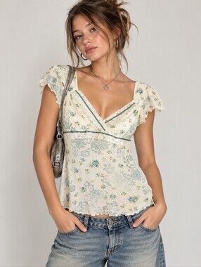 True Vintage Y2K Kismet Babydoll Top Size M Floral 2000's